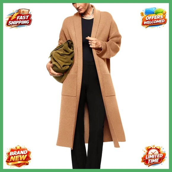 Sweaters - Oversized Long Sleeve Maxi Cardigan Open Front Knit Sweater Coat with Pockets